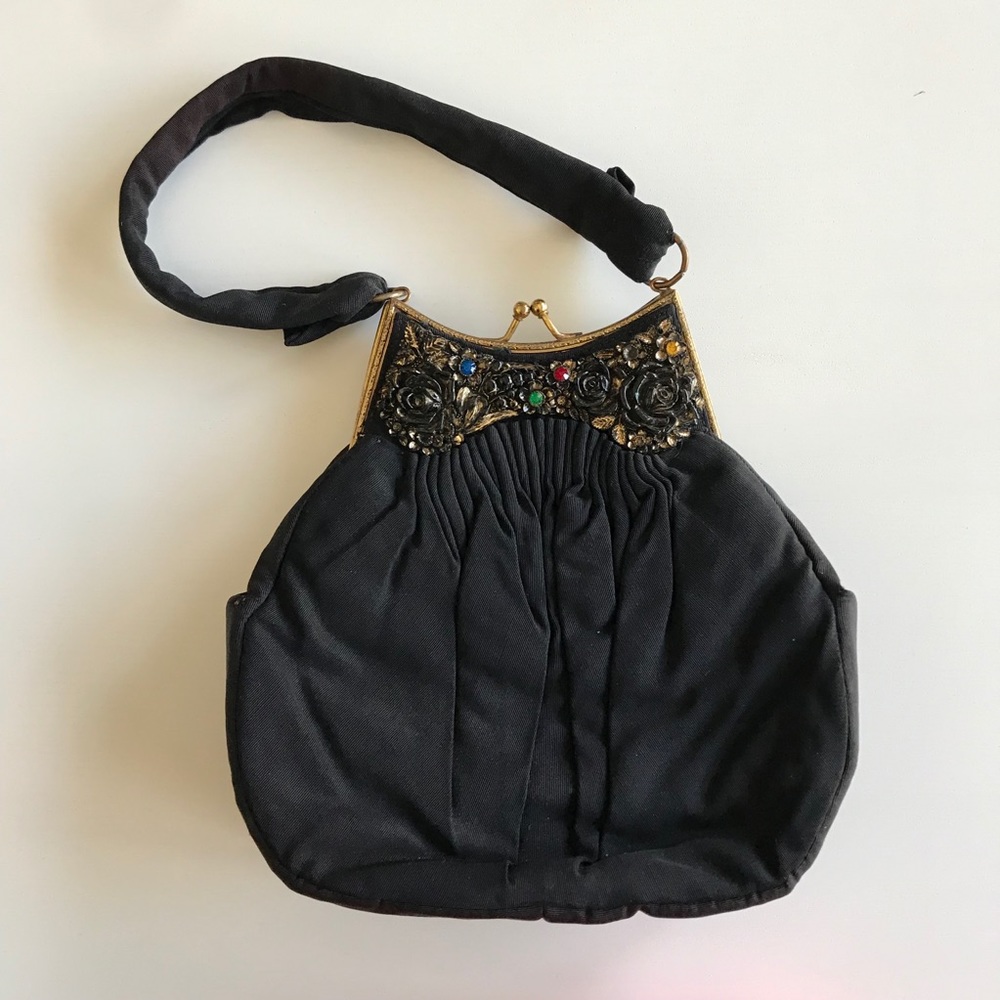 Jeweled quilted floral vintage clutch evening bag